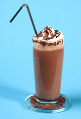 A fresh and cold milkshake with tasty chocolate
