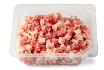 Diced bacon in food grade plastic tub for sale