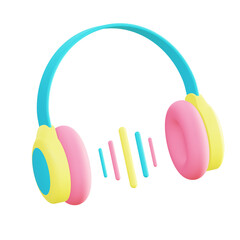 3d illustration icon of Colorful headphone side for UI UX web mobile app social media ads