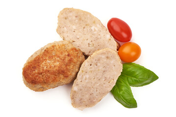 Baked meatballs, isolated on white background.