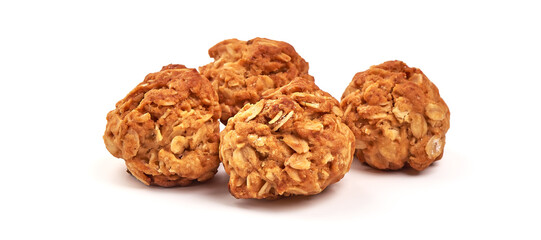 Homemade oat cookies, isolated on white background.