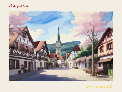 Zirndorf: Post card design with Town in Germany and the city name Zirndorf