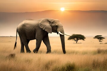 Fototapeta na wymiar elephants in the sunset 