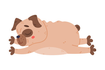 Funny Pug Dog Character with Wrinkly Face Lying Vector Illustration