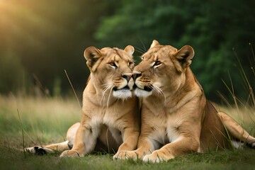 lion in the grass and forests see near the river