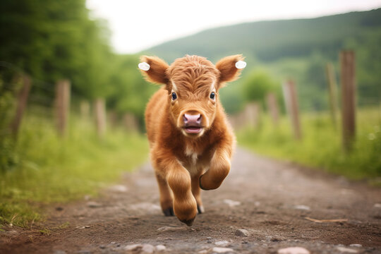 brown calf running