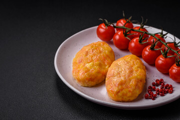 Delicious steam cutlets with carrots, cheese, salt and spices