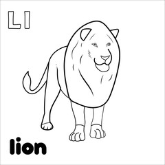 Vector alphabet animal Lion for coloring with word hand drawn letter animal cartoon