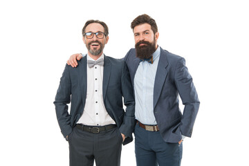 aesthetic development. business meeting. team success. partnership of boss men isolated on white. collaboration and teamwork. bearded businessmen in formal suit. mature men have own business