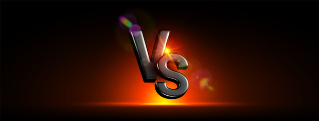 Versus battle with black 3D VS letters. Fight night. Sports, racing, gaming, comparison and competition. Vector template.