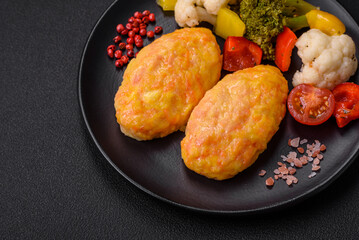 Delicious steam cutlets with carrots, cheese, salt and spices