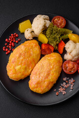 Delicious steam cutlets with carrots, cheese, salt and spices