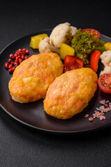 Delicious steam cutlets with carrots, cheese, salt and spices