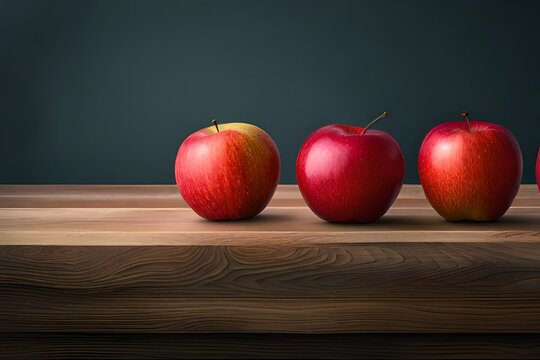 red apple on a wooden table