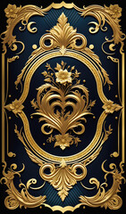 A mystical tarot deck card adorned with a vintage baroque-style design element. Gold leaf design, adding an aura of elegance and mystery.  golden shield or badge, Generative AI