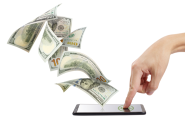 Mobile money transfer or online shopping concept, cut out