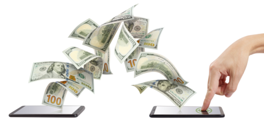 Mobile money transfer or online shopping concept, cut out