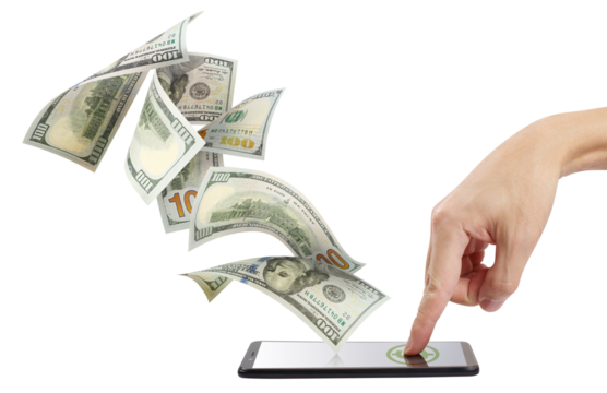 Mobile money transfer or online shopping concept, cut out