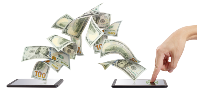 Mobile money transfer or online shopping concept, cut out - Powered by Adobe