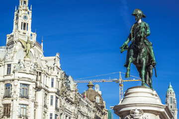 Fototapeta na wymiar Statue of King Peter IV The Liberator on Liberty Square in Porto, Portugal