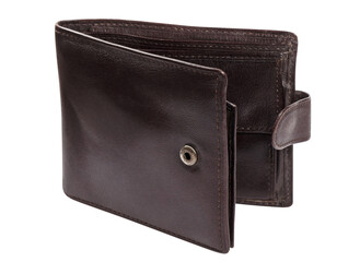 Empty dark leather wallet cut out