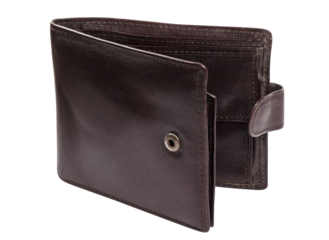 Empty dark leather wallet cut out