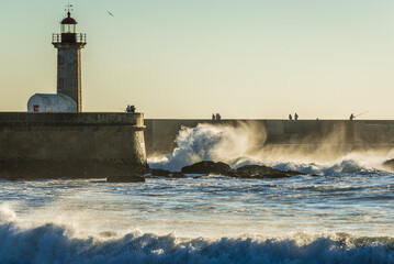 Felgueiras Lighthouse in Foz do Douro area of Porto city, Portugal