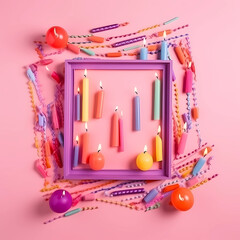 Frame of birthday candles Generative AI.