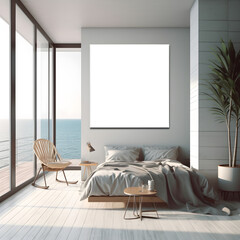 mock-up seaside home with large framed wall art created with AI generative technology 