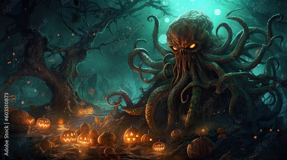 Wall mural cosmic horror kraken tentacle grim dark fantasy monster cthulhu - by generative ai - Wall murals