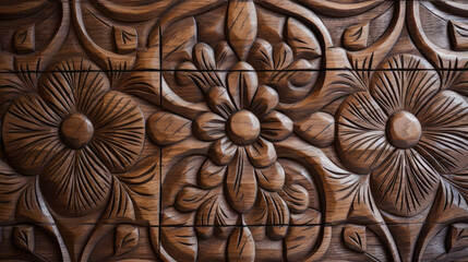 floral carved wood background - by generative ai