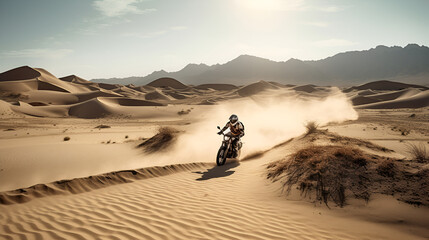person riding a bike in the sunset in the desert