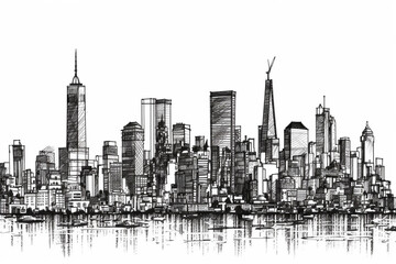 Fototapeta premium City skyline with skyscrapers pencil drawing. Ai generated