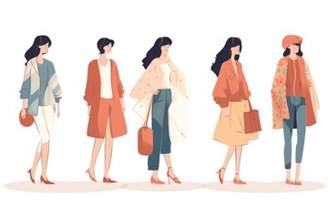 Fototapeta premium Hand drawing watercolor sketch outfit. fashion illustration. back to school. set of isolated elements. Generative AI