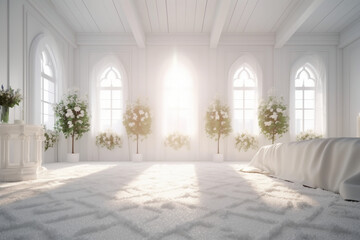 Fototapeta na wymiar The holy light in white bedroom at the white morning