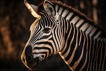 Beautiful zebra with lines in the savannah close up photography. Ai generated