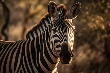 Fototapeta na wymiar Beautiful zebra with lines in the savannah close up photography. Ai generated