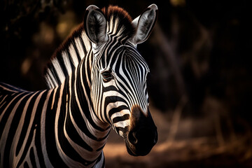 Fototapeta na wymiar Beautiful zebra with lines in the savannah close up photography. Ai generated