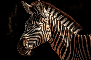 Beautiful zebra with lines in the savannah close up photography. Ai generated