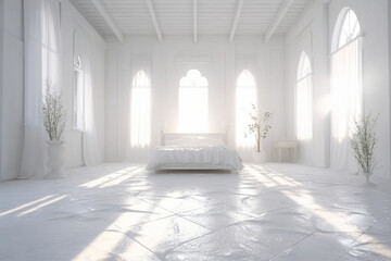 The holy light in white bedroom at the white morning