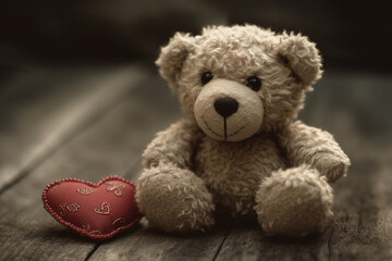 Teddy bear toy with love heart. Ai generated