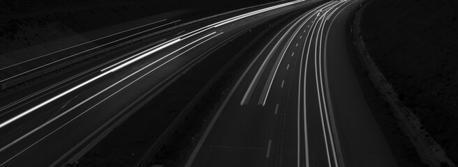 lights of cars with night. black and white. long exposure