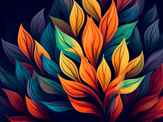 Illustration of colorful plant leaves. Generative AI