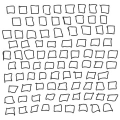 Abstract background from square doodle sketches in horizontal rows. Black and white graphic vector illustration