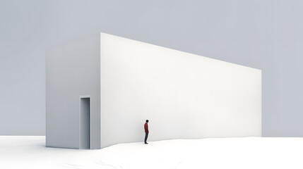 Minimalistic Monochrome Depiction of Urban Loneliness with Solitary Figure and Doors, ai generated