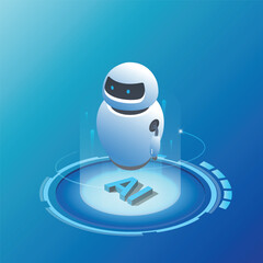 Isometric modern robot concept. Technology and engineering. Technology service and communication artificial intelligence.