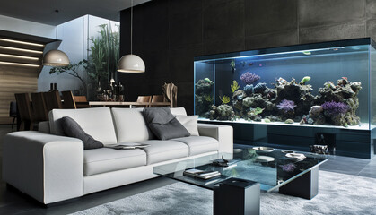 Aquarium in the living room. Generative AI.