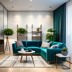 living room with minimalist decoration, stock image