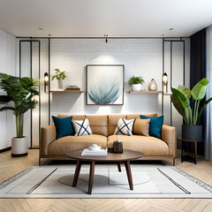 living room with minimalist decoration, stock image
