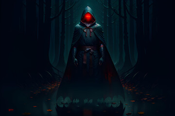 Obraz premium Illustration of hooded character with glowing eyes